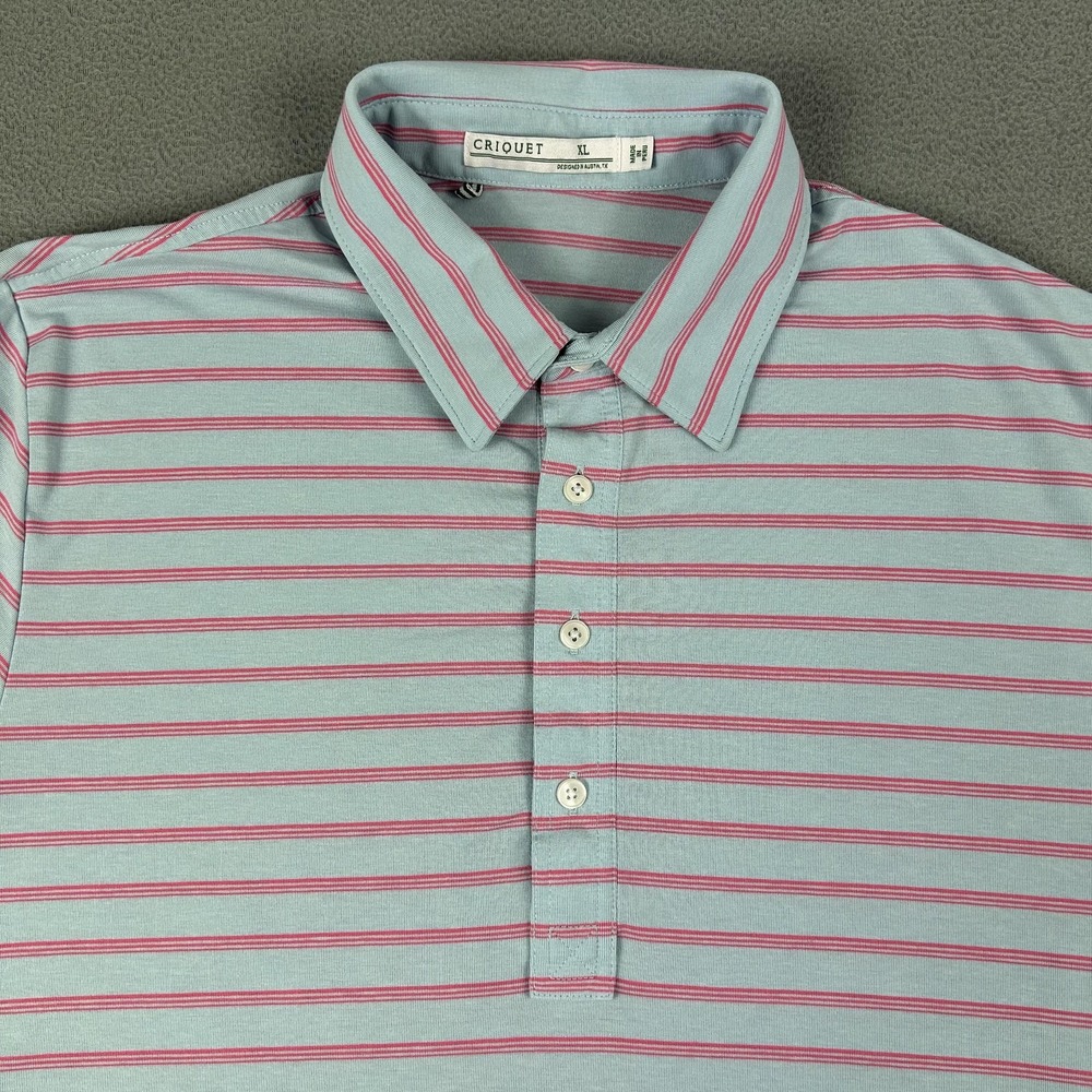 Criquet Polo Shirt Mens XL Blue Pink Striped Golf Classic Pima Cotton‎ Peru